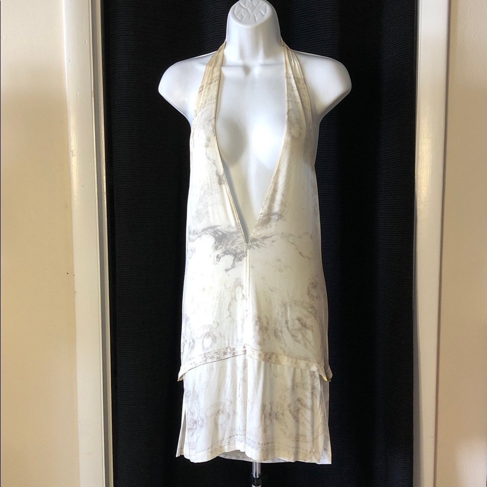 BALMAIN BEACHWEAR PLUNGING V NECK HALTER COVERUP • GOLD MEDALLION HARDWARE •Sz M - Picture 17 of 17